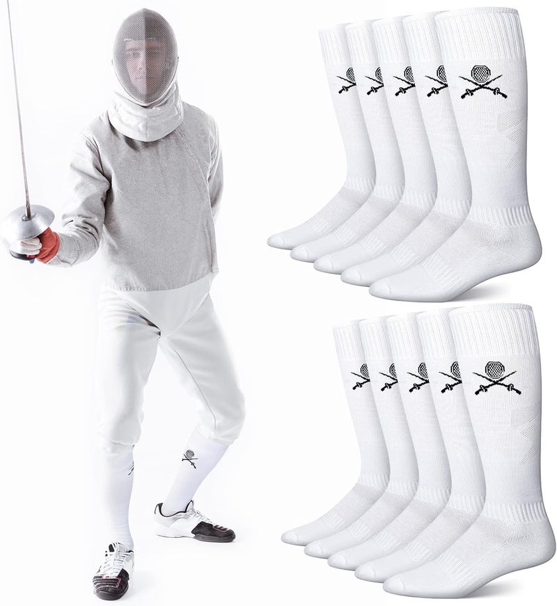Glitopper 5 Pairs Fencing Socks for Epee Sabre and Foil White Cotton Knee High Socks Comfortable Support Athletic Stockings for Men Youth - Image 1